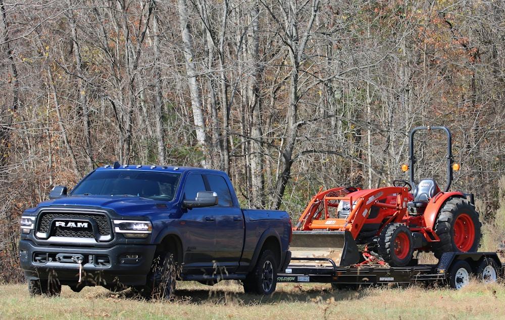 Pickup truck pulling a trailer for hotshot loads